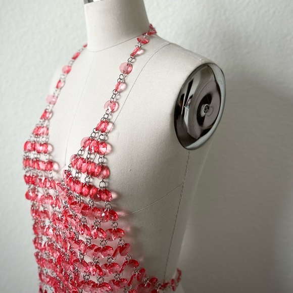 AVANT GARDE PINK AND SILVER CRYSTAL BEADED BOUDOIR HALTER TOP - Picture 4 of 9